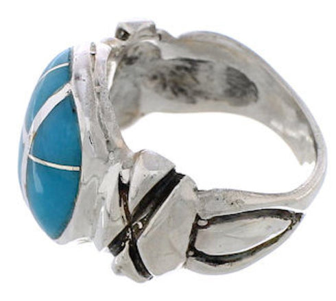 Turquoise Inlay And Silver Ring Size 4-3/4 TX39916