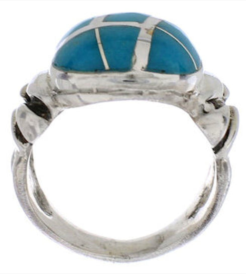 Turquoise Inlay And Silver Ring Size 4-3/4 TX39916