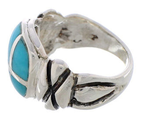 Southwestern Turquoise Inlay Silver Jewelry Ring Size 7-1/2 TX39921