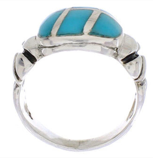 Southwest Turquoise Inlay And Silver Jewelry Ring Size 6-1/4 TX39919
