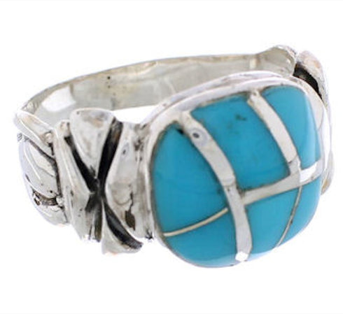 Southwest Turquoise Inlay And Silver Ring Size 5-1/4 TX39930