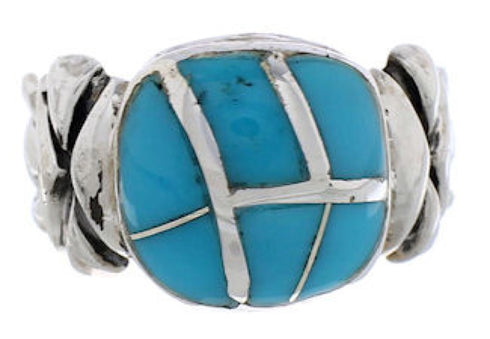 Southwest Turquoise Inlay And Silver Ring Size 5-1/4 TX39930