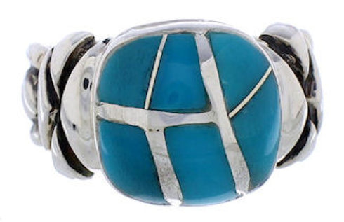 Southwest Turquoise Inlay And Sterling Silver Ring Size 5-1/4 TX39933