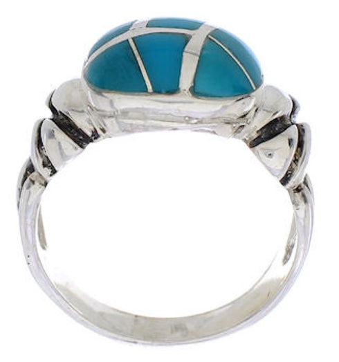 Southwest Turquoise Inlay And Sterling Silver Ring Size 5-1/4 TX39933