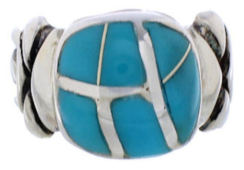 Silver And Turquoise Inlay Ring Size 6-1/2 TX39938