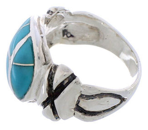 Silver And Turquoise Inlay Ring Size 6-1/2 TX39938
