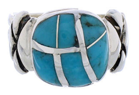 Southwest Silver And Turquoise Inlay Ring Size 7 TX39939