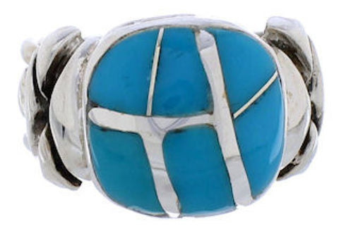 Sterling Silver And Turquoise Inlay Southwest Ring Size 8-1/4 TX39958