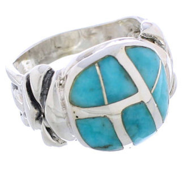 Silver Southwestern Turquoise Inlay Ring Size 7-1/4 TX39986