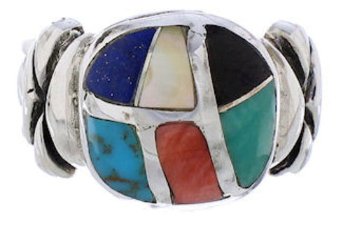 Southwestern Silver Multicolor Ring Size 6-3/4 TX40020