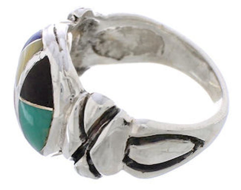 Southwestern Silver Multicolor Ring Size 6-3/4 TX40020