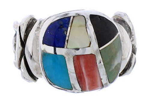 Sterling Silver Multicolor Inlay Ring Size 7-1/4 TX40030