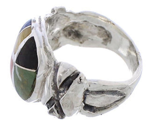 Sterling Silver Multicolor Inlay Ring Size 7-1/4 TX40030