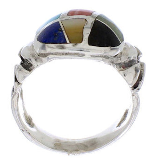 Sterling Silver Multicolor Inlay Ring Size 7-1/4 TX40030