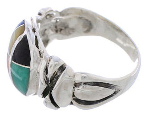 Sterling Silver Multicolor Inlay Southwestern Ring Size 5-1/2 TX40037