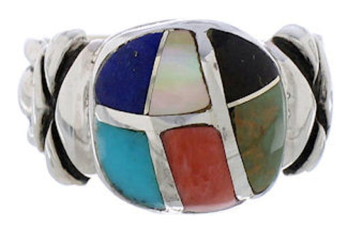Silver Multicolor Inlay Southwestern Ring Size 8 TX40038