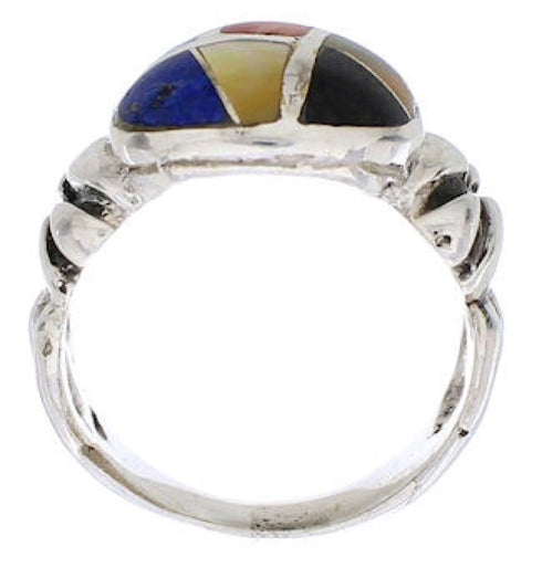 Multicolor Inlay Southwest Sterling Silver Ring Size 8-3/4 TX40050