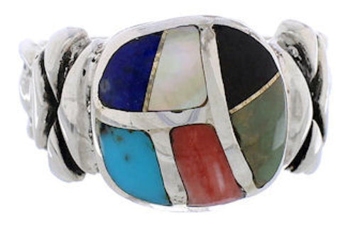 Southwest Multicolor Inlay Sterling Silver Ring Size 6 TX40062