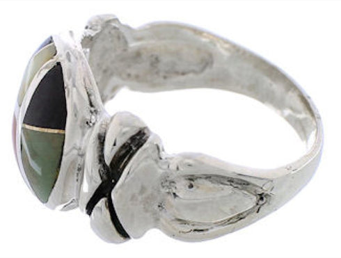 Southwest Multicolor Inlay Sterling Silver Ring Size 6 TX40062