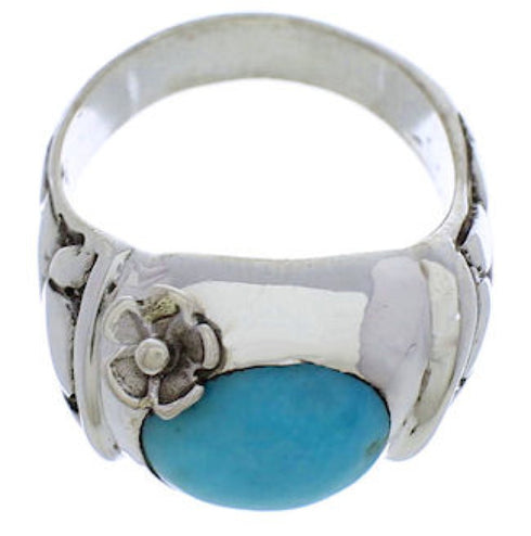 Flower Sterling Silver Turquoise Southwest Ring Size 6-1/2 UX33304
