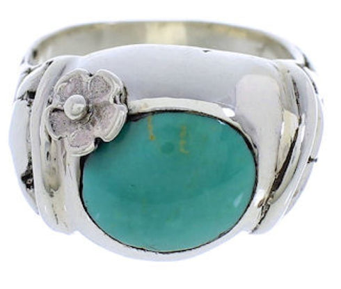 Southwest Flower Silver Turquoise Ring Size 7-1/2 UX33315