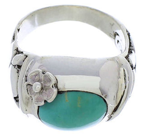 Genuine Sterling Silver Turquoise Flower Ring Size 5-3/4 UX33313