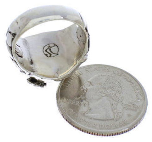 Southwestern Silver And Turquoise Flower Ring Size 7-1/2 UX33321