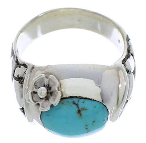 Turquoise And Sterling Silver Southwest Flower Ring Size 5-1/4 UX33326