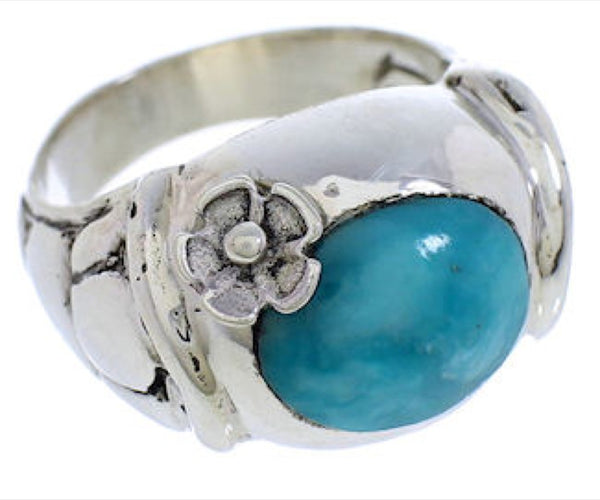 Silver And Turquoise Southwestern Flower Ring Size 5-1/4 UX33332