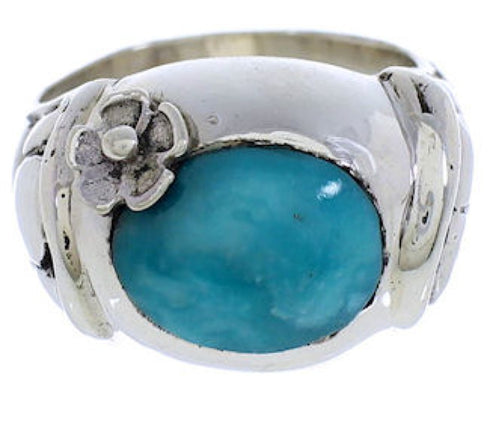 Silver And Turquoise Southwestern Flower Ring Size 5-1/4 UX33332