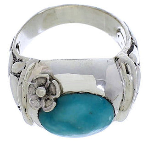 Silver And Turquoise Southwestern Flower Ring Size 5-1/4 UX33332