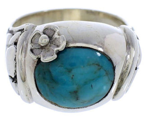 Turquoise And Sterling Silver Flower Ring Size 7-1/2 UX33352