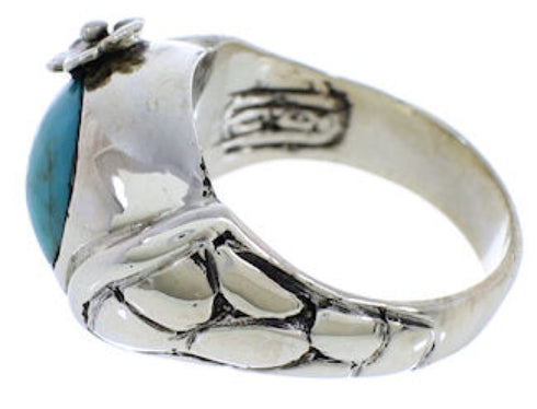 Southwest Sterling Silver And Turquoise Flower Ring Size 5-1/2 UX33349