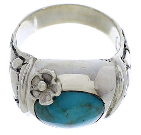 Turquoise And Sterling Silver Flower Ring Size 7-1/2 UX33352
