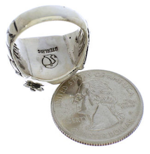 Southwest Sterling Silver And Turquoise Flower Ring Size 5-1/2 UX33349