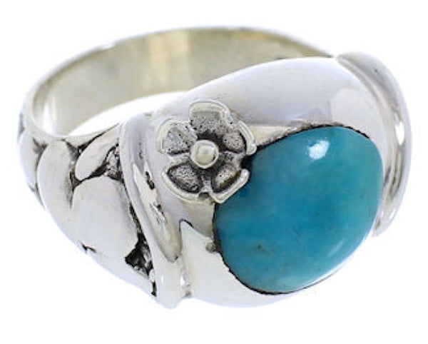 Turquoise Flower Sterling Silver Southwest Ring Size 7-3/4 UX33346