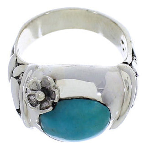 Authentic Sterling Silver Turquoise Flower Ring Size 6-3/4 UX33344