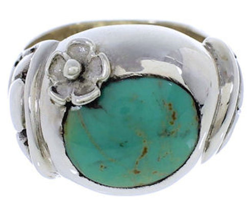 Genuine Sterling Silver And Flower Turquoise Ring Size 8-1/4 UX33360