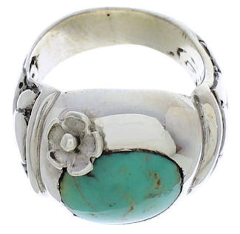 Genuine Sterling Silver And Flower Turquoise Ring Size 8-1/4 UX33360