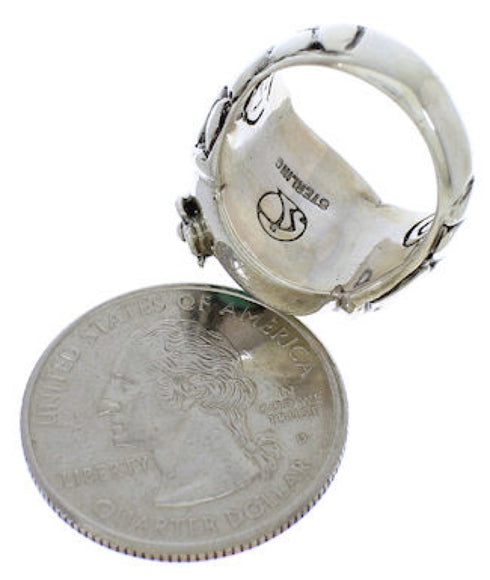 Genuine Sterling Silver And Flower Turquoise Ring Size 8-1/4 UX33360