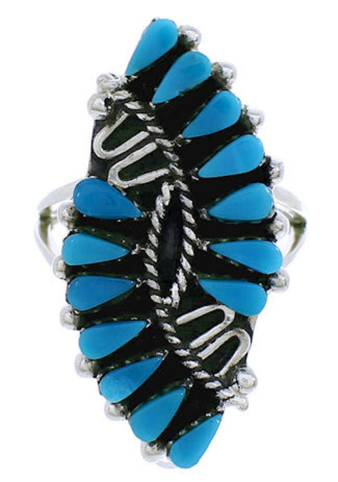 Silver And Turquoise Southwest Needlepoint Ring Size 5-1/4 UX33363