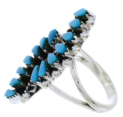 Silver And Turquoise Southwest Needlepoint Ring Size 5-1/4 UX33363