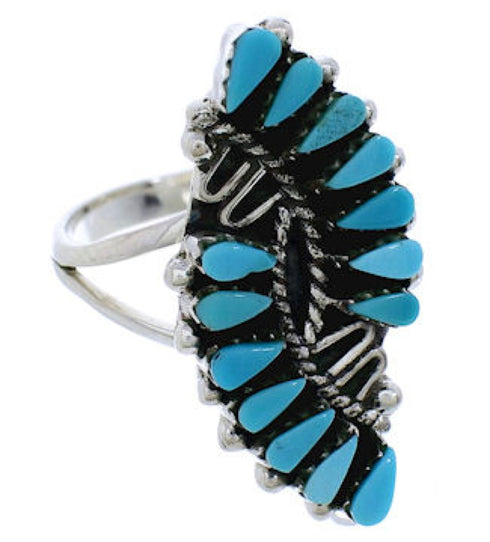 Turquoise And Genuine Sterling Silver Needlepoint Southwest Ring Size 8 WX79284