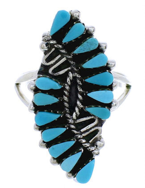 Needlepoint Silver Turquoise Southwest Ring Size 6-3/4 UX33400