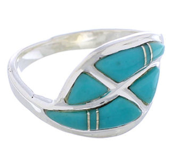 Silver Turquoise Inlay Southwestern Jewelry Ring Size 7-1/2 AX87740