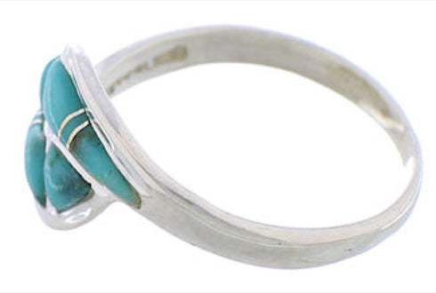 Turquoise Inlay Southwest Silver Ring Size 8-3/4 WX41029