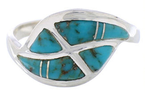 Turquoise Inlay Southwestern Silver Ring Size 6-3/4 WX41039