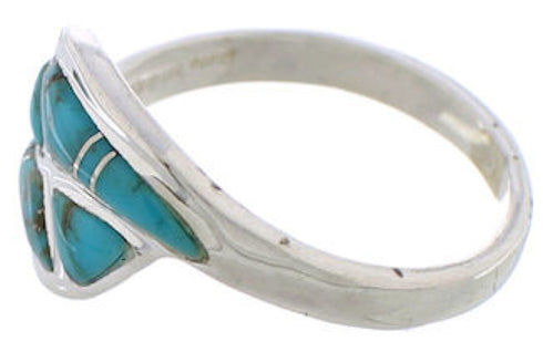 Turquoise Inlay Southwestern Silver Ring Size 6-3/4 WX41039