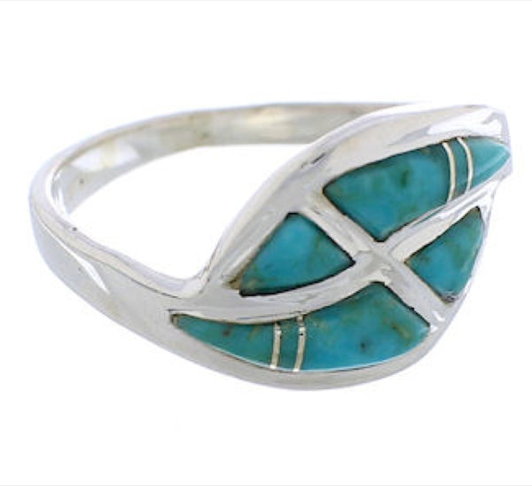 Sterling Silver Southwestern Turquoise Inlay Ring Size 7-1/2 WX41053