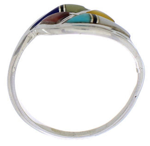 Sterling Silver Multicolor Inlay Ring Size 8-3/4 WX41163